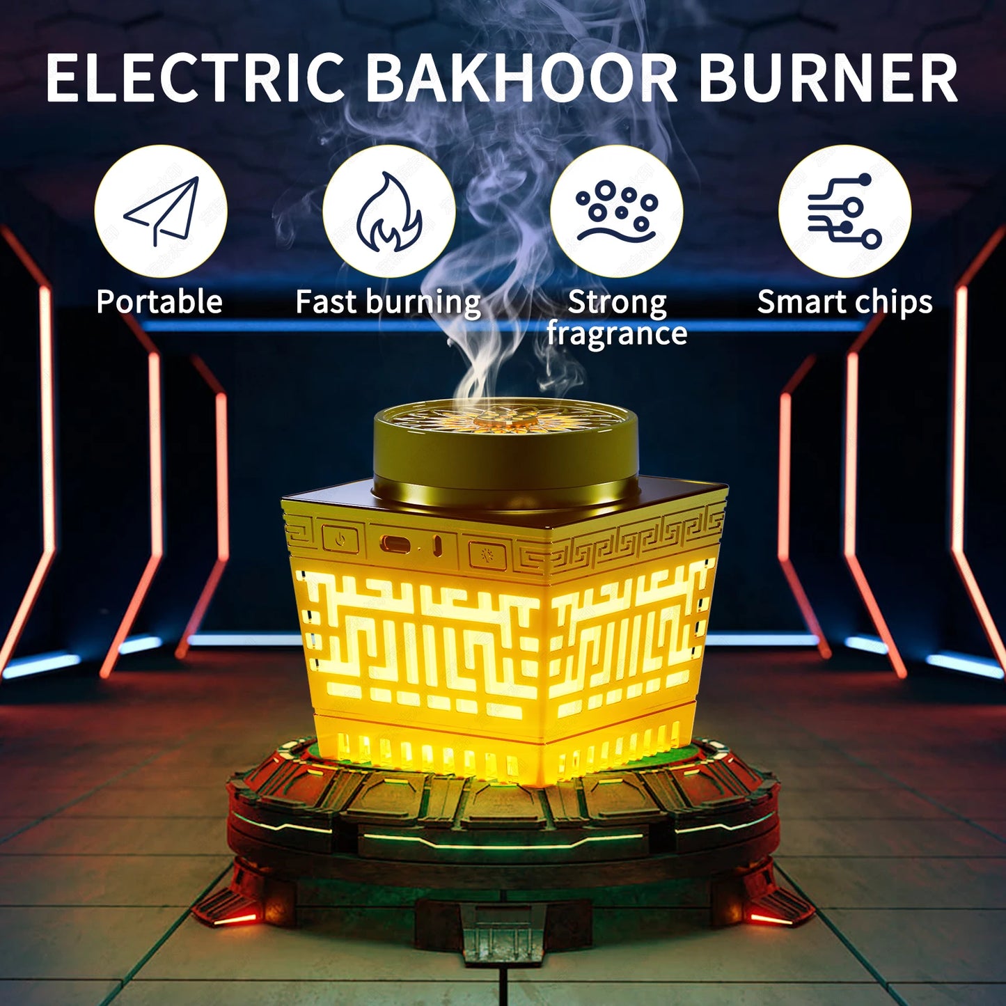 Incense Holder Muslim Rechargeable USB Quran Speaker Electric Portable Burner Bakhoor Arabic Night Light